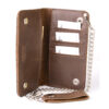 Men's 6.75” Distress Brown Leather Bi-Fold Biker Wallet w/ Anti-Theft Stainless Steel Chain - MLW7887